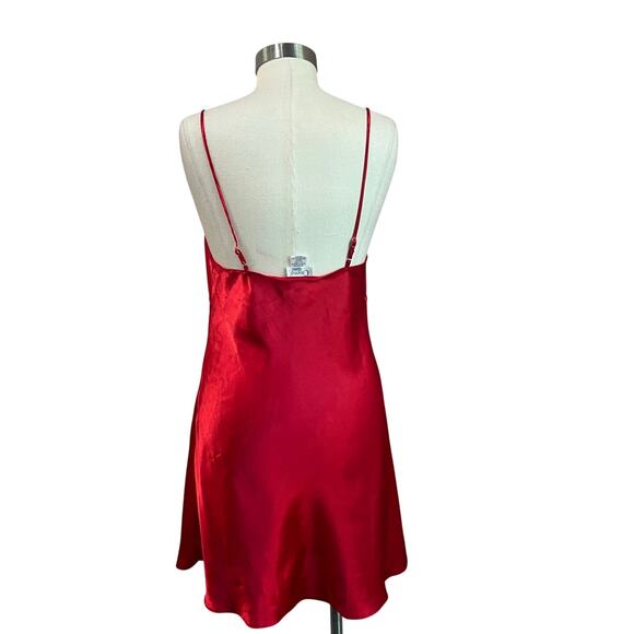 90s Cinema Red Satin Slip Dress Vintage Lingerie Mini Dress Y2K Satin Sz M - Picture 3 of 7